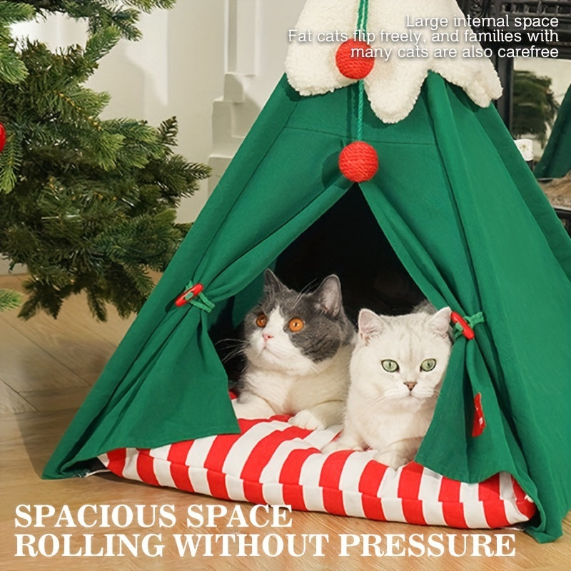 Christmas Tent House For Dogs, Portable Stable Dog Nest Tent With Removable Soft Cushion Mat