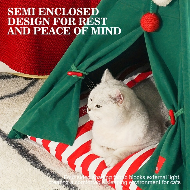 Christmas Tent House For Dogs, Portable Stable Dog Nest Tent With Removable Soft Cushion Mat