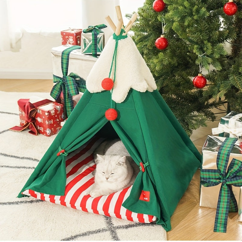 Christmas Tent House For Dogs, Portable Stable Dog Nest Tent With Removable Soft Cushion Mat
