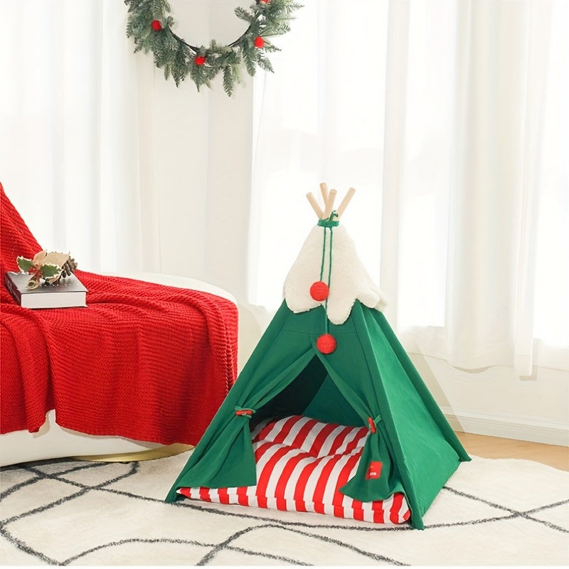 Christmas Tent House For Dogs, Portable Stable Dog Nest Tent With Removable Soft Cushion Mat