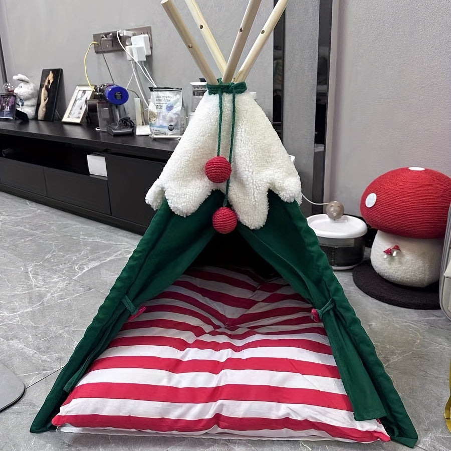 Christmas Tent House For Dogs, Portable Stable Dog Nest Tent With Removable Soft Cushion Mat