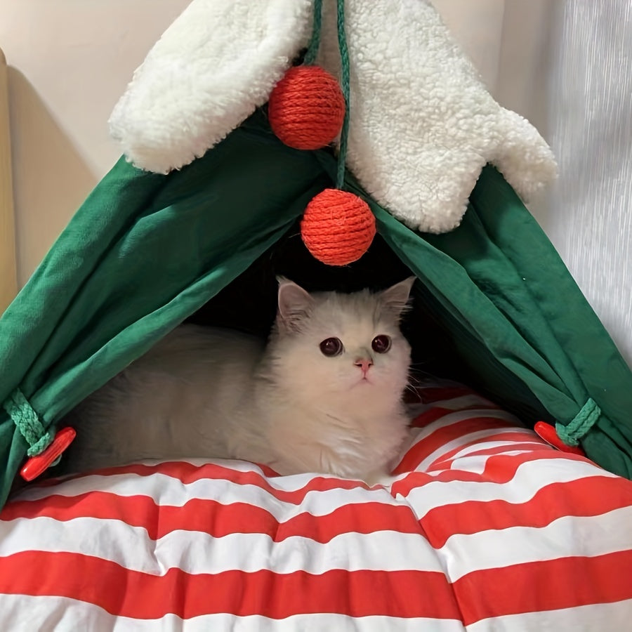 Christmas Tent House For Dogs, Portable Stable Dog Nest Tent With Removable Soft Cushion Mat