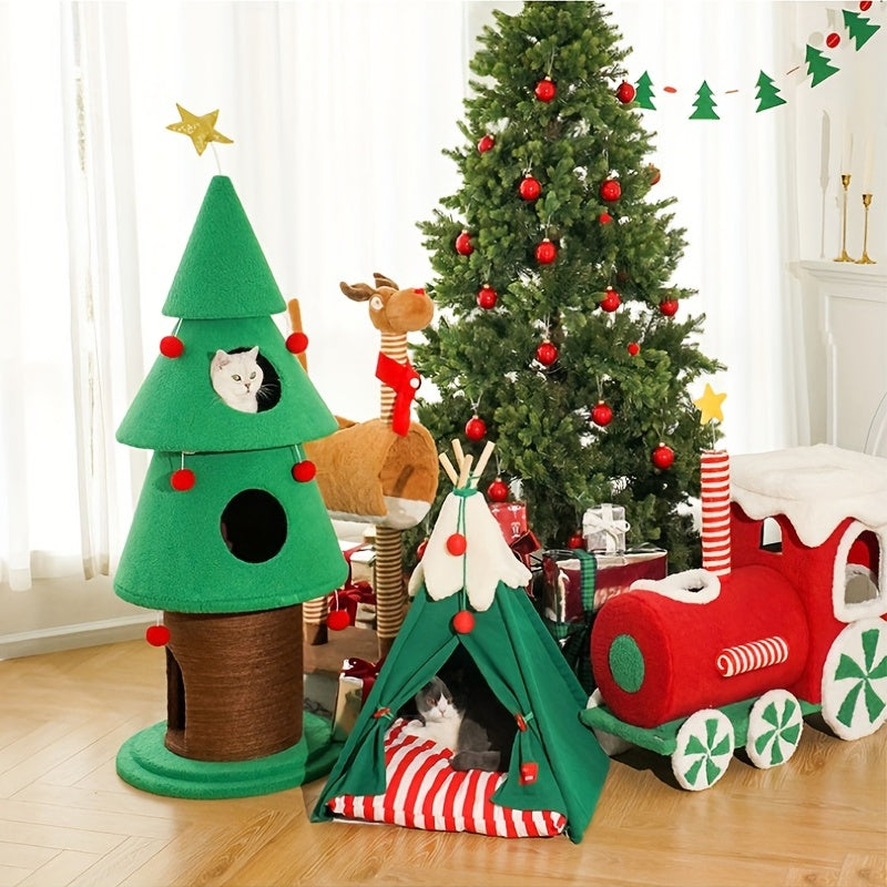 Christmas Tent House For Dogs, Portable Stable Dog Nest Tent With Removable Soft Cushion Mat