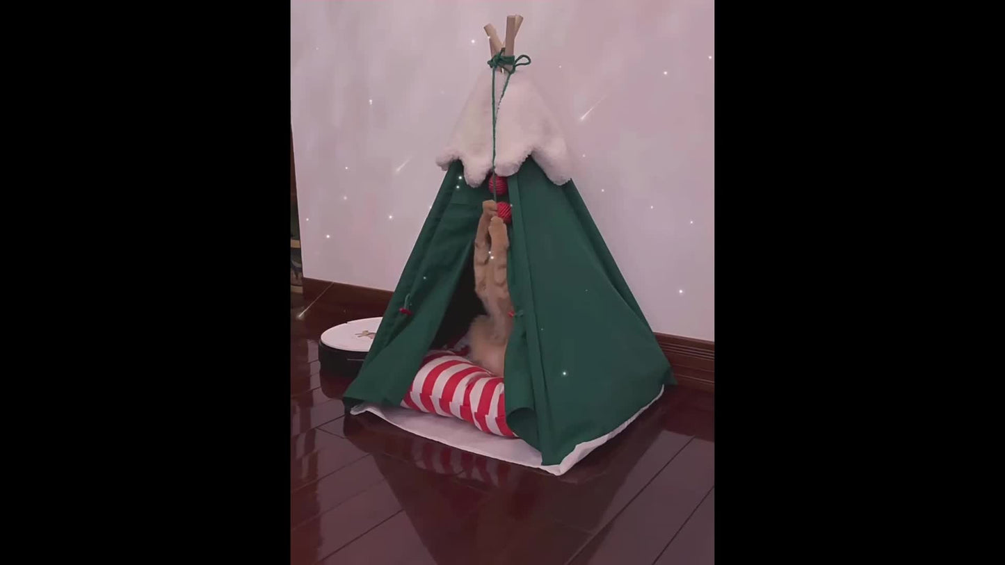 Christmas Tent House For Dogs, Portable Stable Dog Nest Tent With Removable Soft Cushion Mat